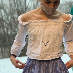 Off the shoulder cropped white boho top